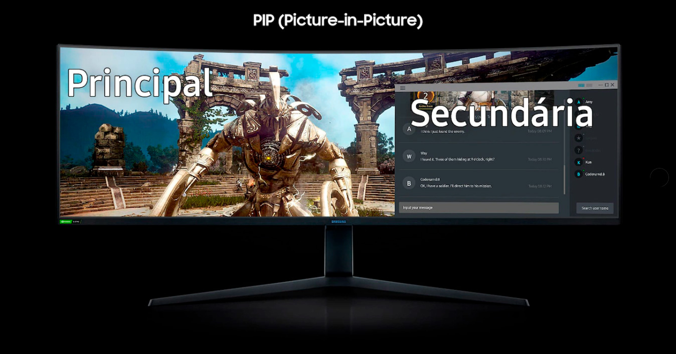 Monitor Gamer Curvo Samsung Odyssey 49 DQHD, 240Hz, 1ms, HDMI, Display Port, USB, G-Sync, Freesync Premium Pro, Ajuste de Altura, Branco, Série G9